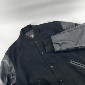 Holloway Mens XL Black Wool Leather Sleeve Varsity Letterman Jacket Vintage 90s